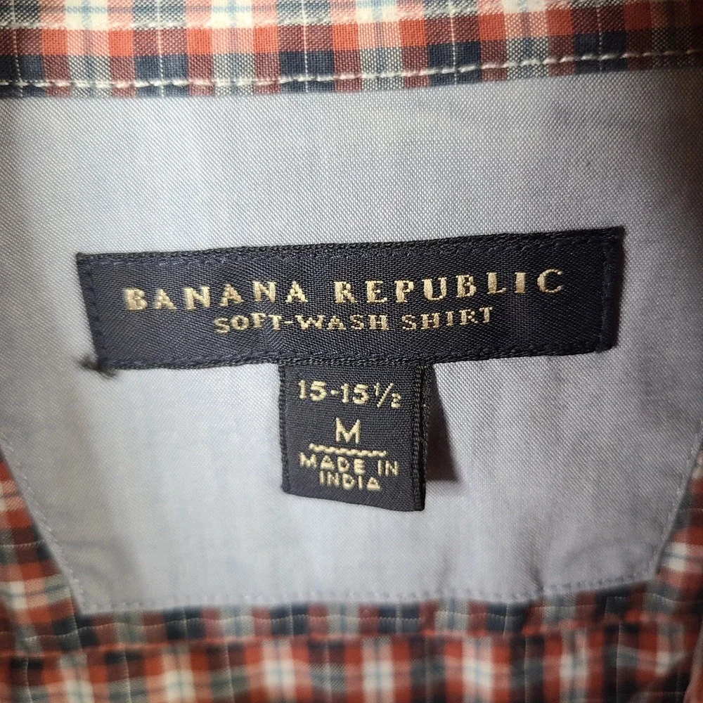 Banana Republic Shirt Mens Medium Red Plaid Soft Wash Button Down Cotton Casual